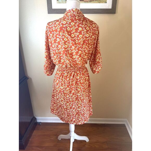 NWT Millenium Womens Mini Floral Midi Shirt Dress M Brown Retro 70s Work Casual - Picture 8 of 16